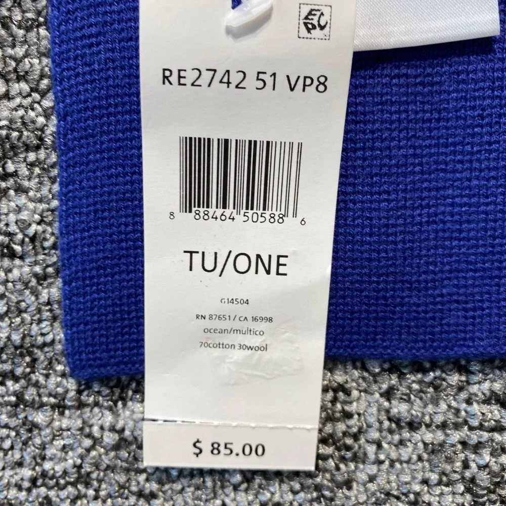 Lacoste NWT Cotton Wool Blend Striped Knit Scarf Blue Multicolor One Size